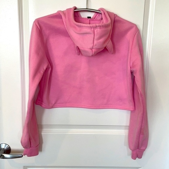Youth (Girl) Size Medium (8) Pink Crop Top Hooded Sweatshirt with Ears - Picture 6 of 8